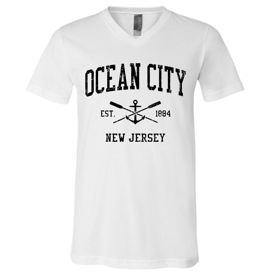 Ocean City Nj Vintage Crossed Oars Boat Anchor Sports V-Neck T-Shirt