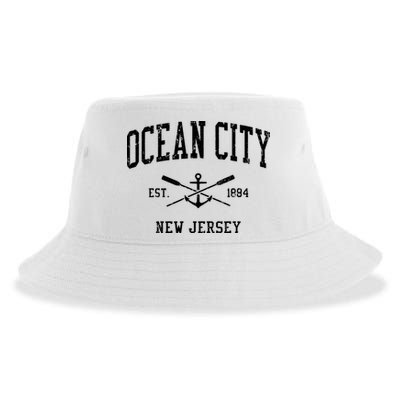 Ocean City Nj Vintage Crossed Oars Boat Anchor Sports Sustainable Bucket Hat