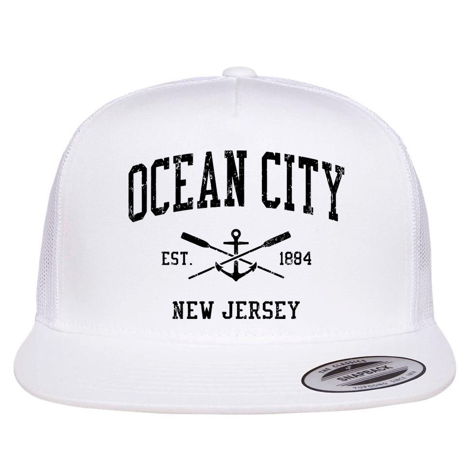 Ocean City Nj Vintage Crossed Oars Boat Anchor Sports Flat Bill Trucker Hat