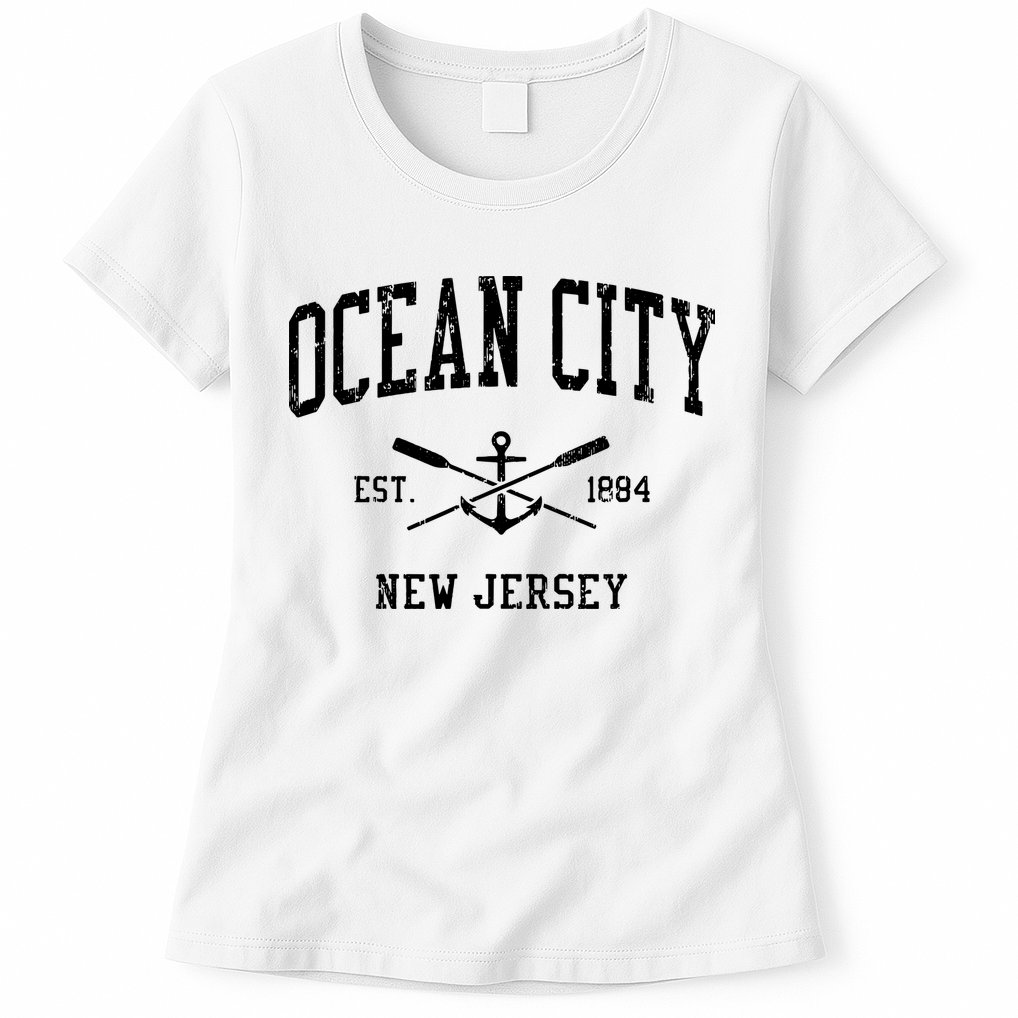 Ocean City Nj Vintage Crossed Oars Boat Anchor Sports Womens T-Shirt