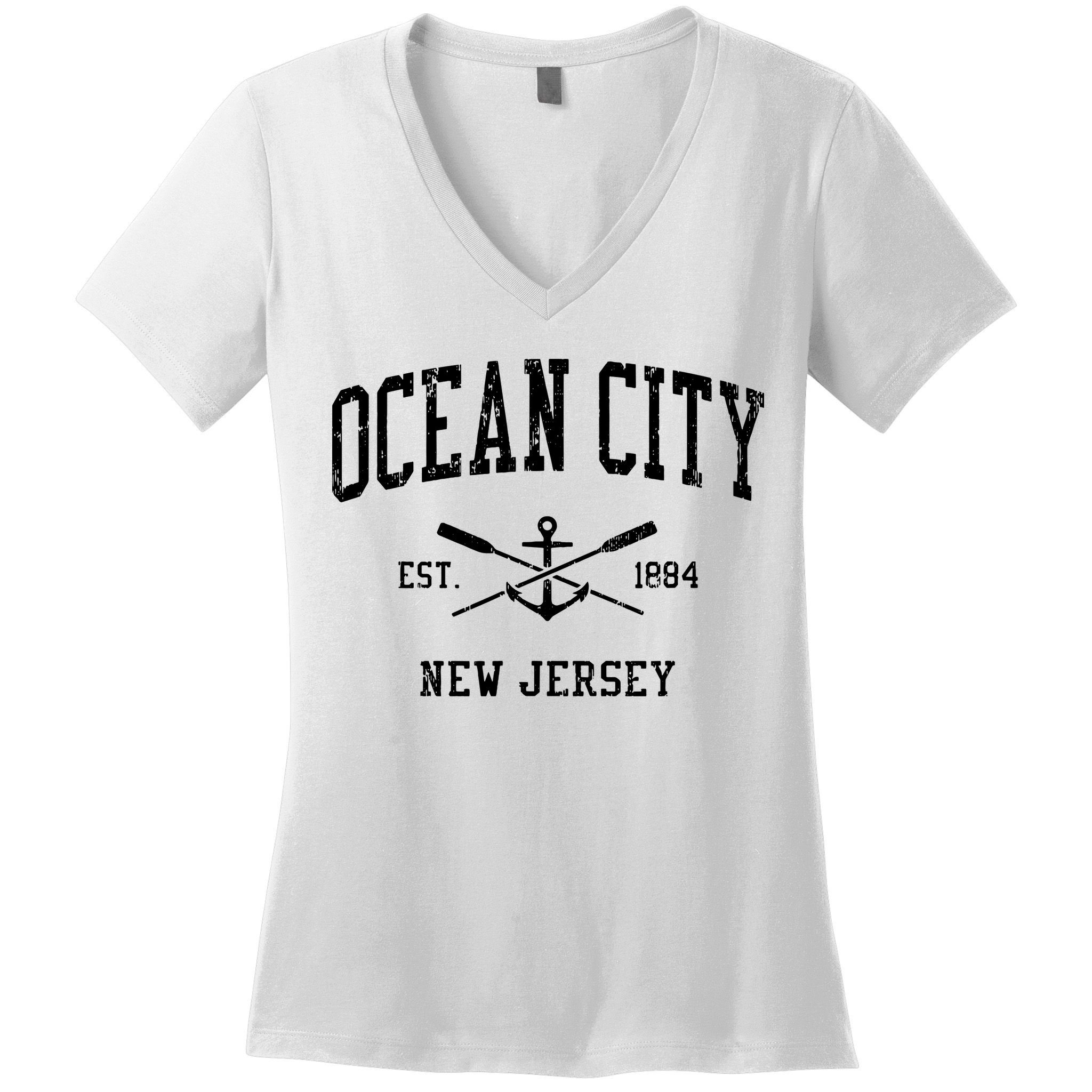Ocean City Nj Vintage Crossed Oars Boat Anchor Sports Women's V-Neck T-Shirt