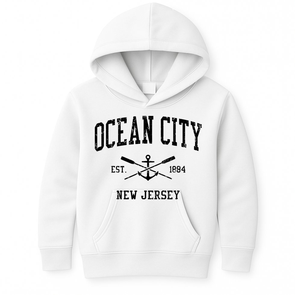 Ocean City Nj Vintage Crossed Oars Boat Anchor Sports Kids Hoodie
