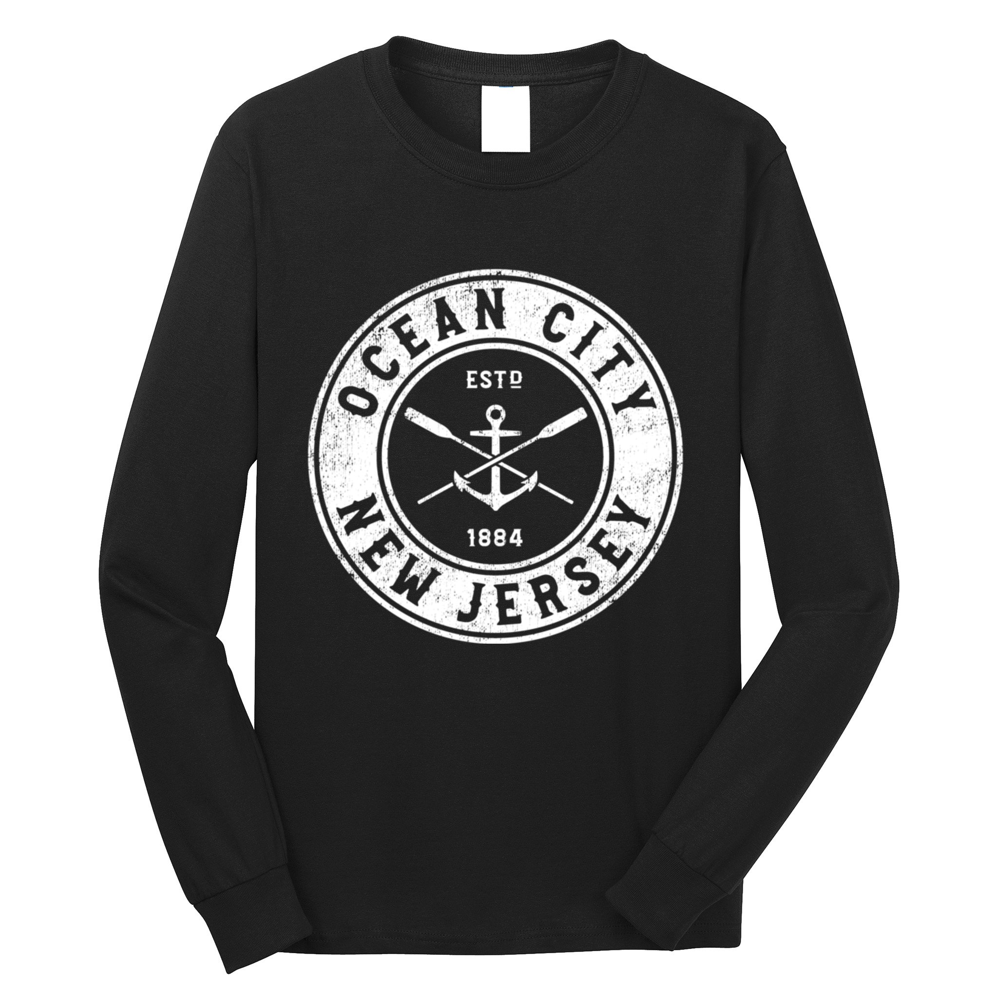 Ocean City New Jersey Nj Vintage Boat Anchor & Oars Long Sleeve Shirt