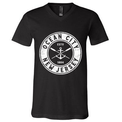 Ocean City New Jersey Nj Vintage Boat Anchor & Oars V-Neck T-Shirt