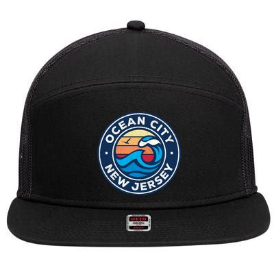 Ocean City New Jersey Nj Vintage Nautical Waves Design 7 Panel Mesh Trucker Snapback Hat