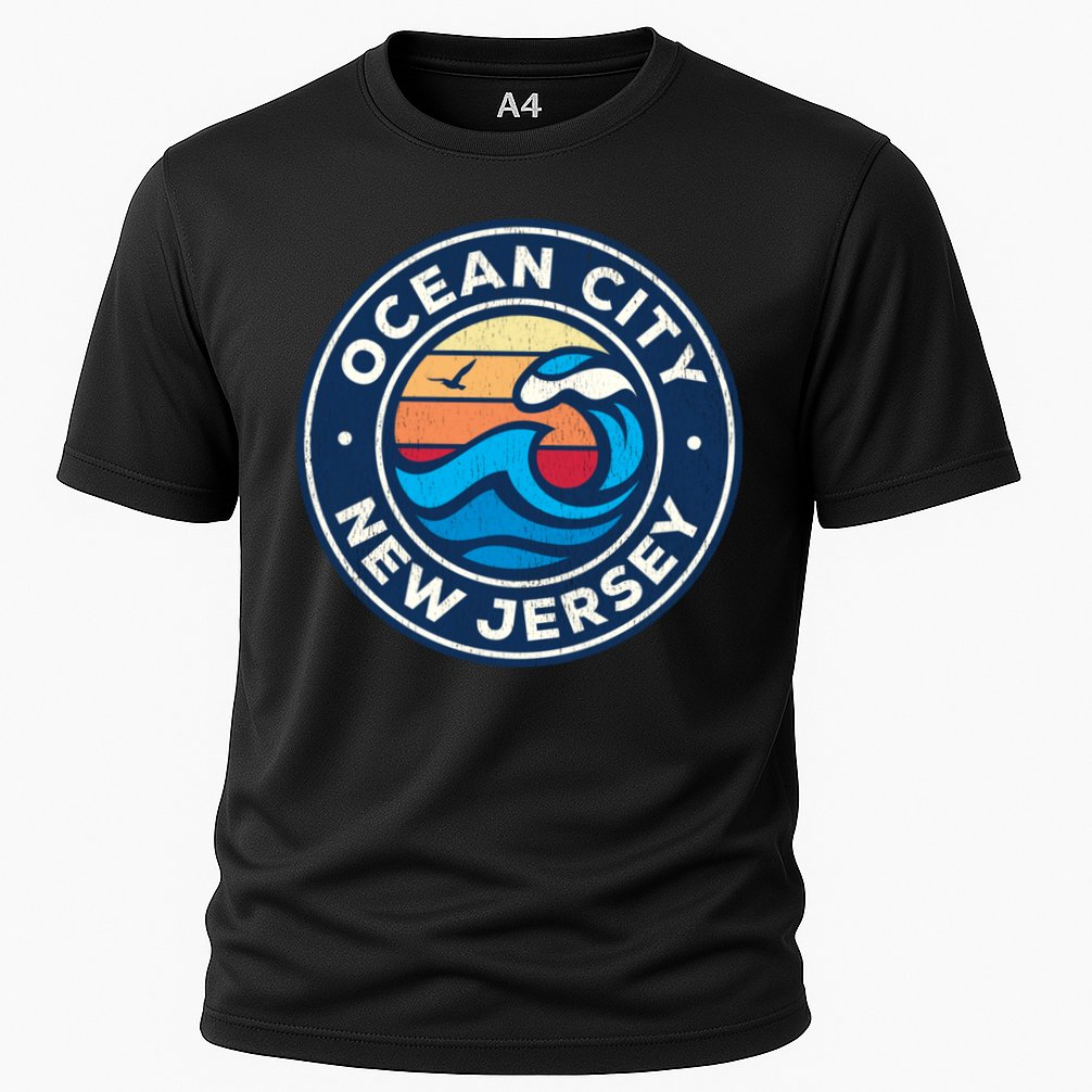 Ocean City New Jersey Nj Vintage Nautical Waves Design Cooling Performance Crew T-Shirt