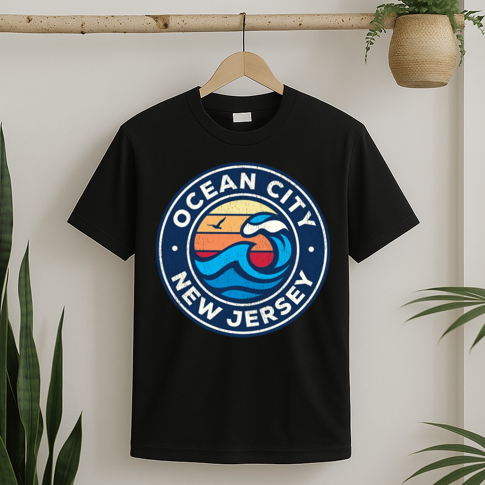 Ocean City New Jersey Nj Vintage Nautical Waves Design T-Shirt