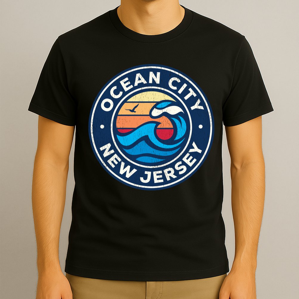 Ocean City New Jersey Nj Vintage Nautical Waves Design T-Shirt