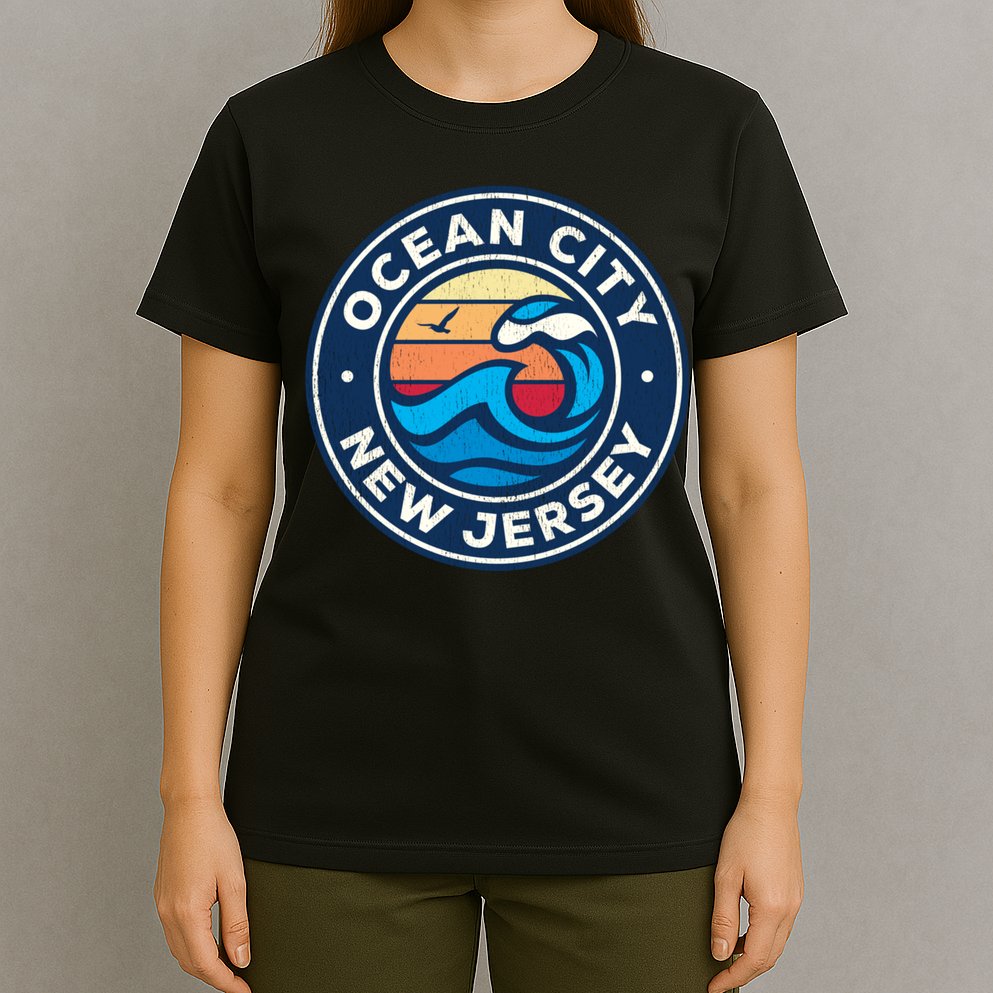 Ocean City New Jersey Nj Vintage Nautical Waves Design T-Shirt