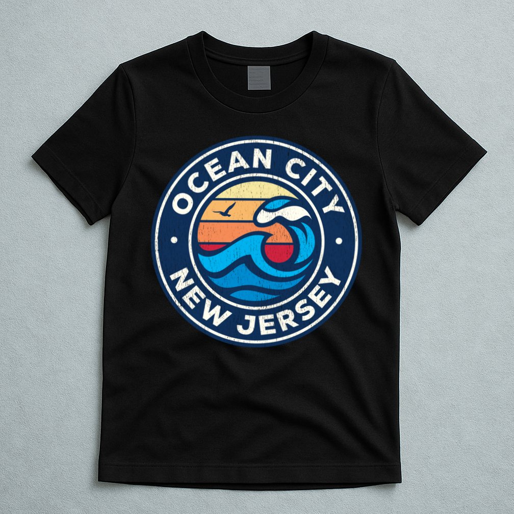 Ocean City New Jersey Nj Vintage Nautical Waves Design T-Shirt
