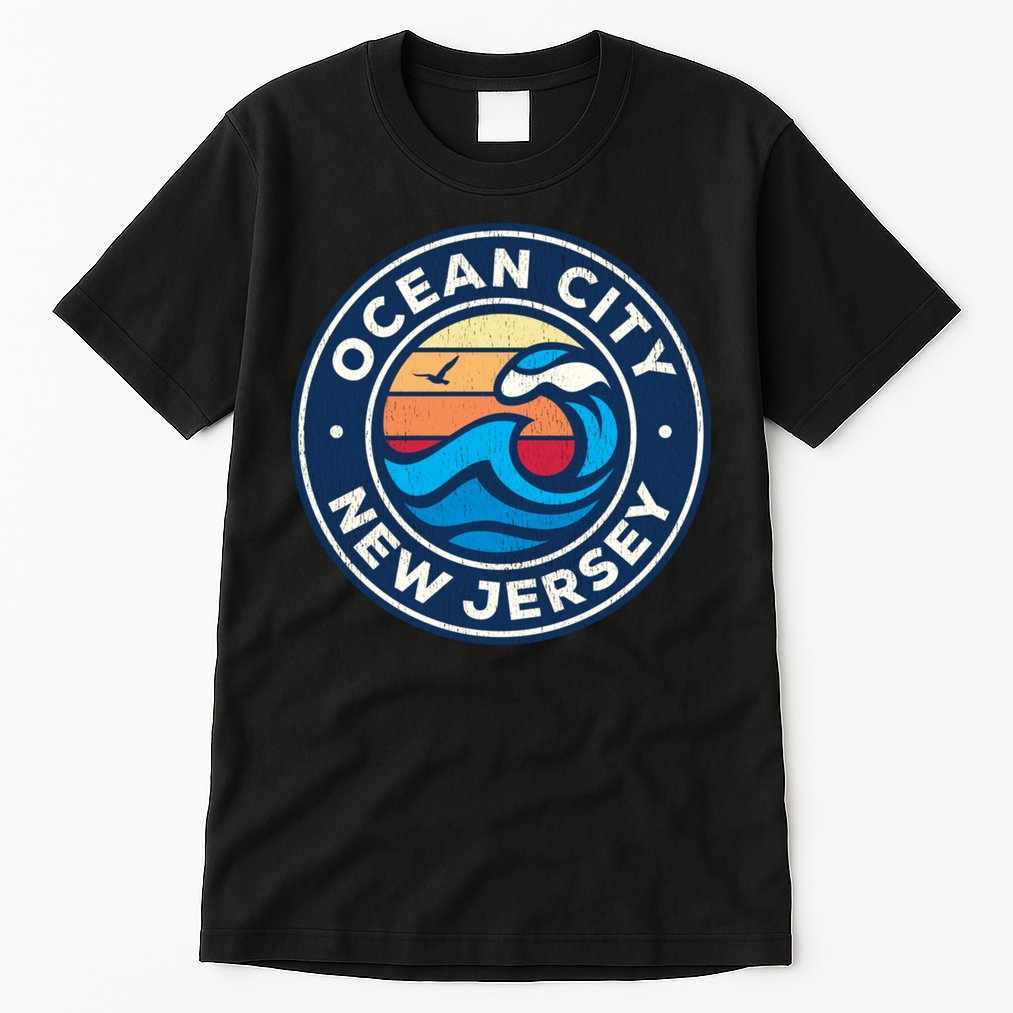 Ocean City New Jersey Nj Vintage Nautical Waves Design Tall T-Shirt