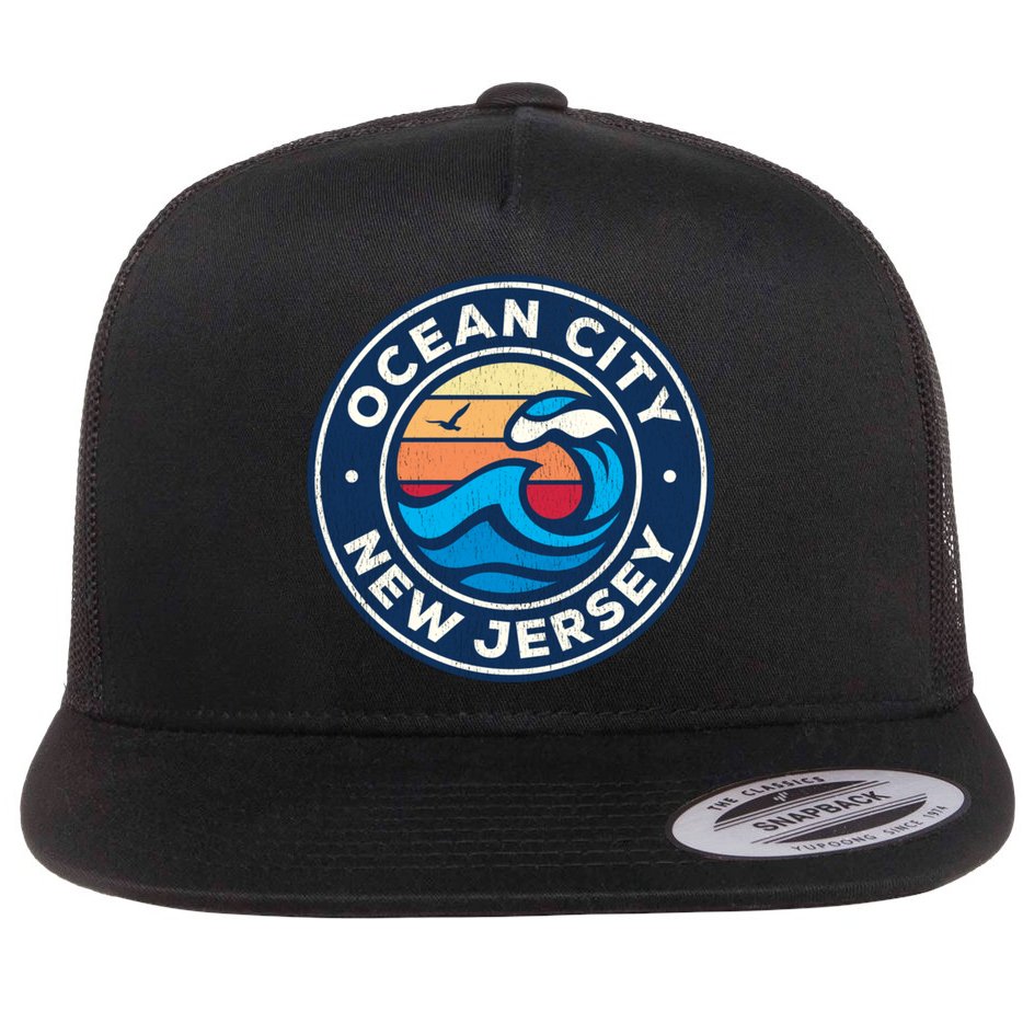 Ocean City New Jersey Nj Vintage Nautical Waves Design Flat Bill Trucker Hat