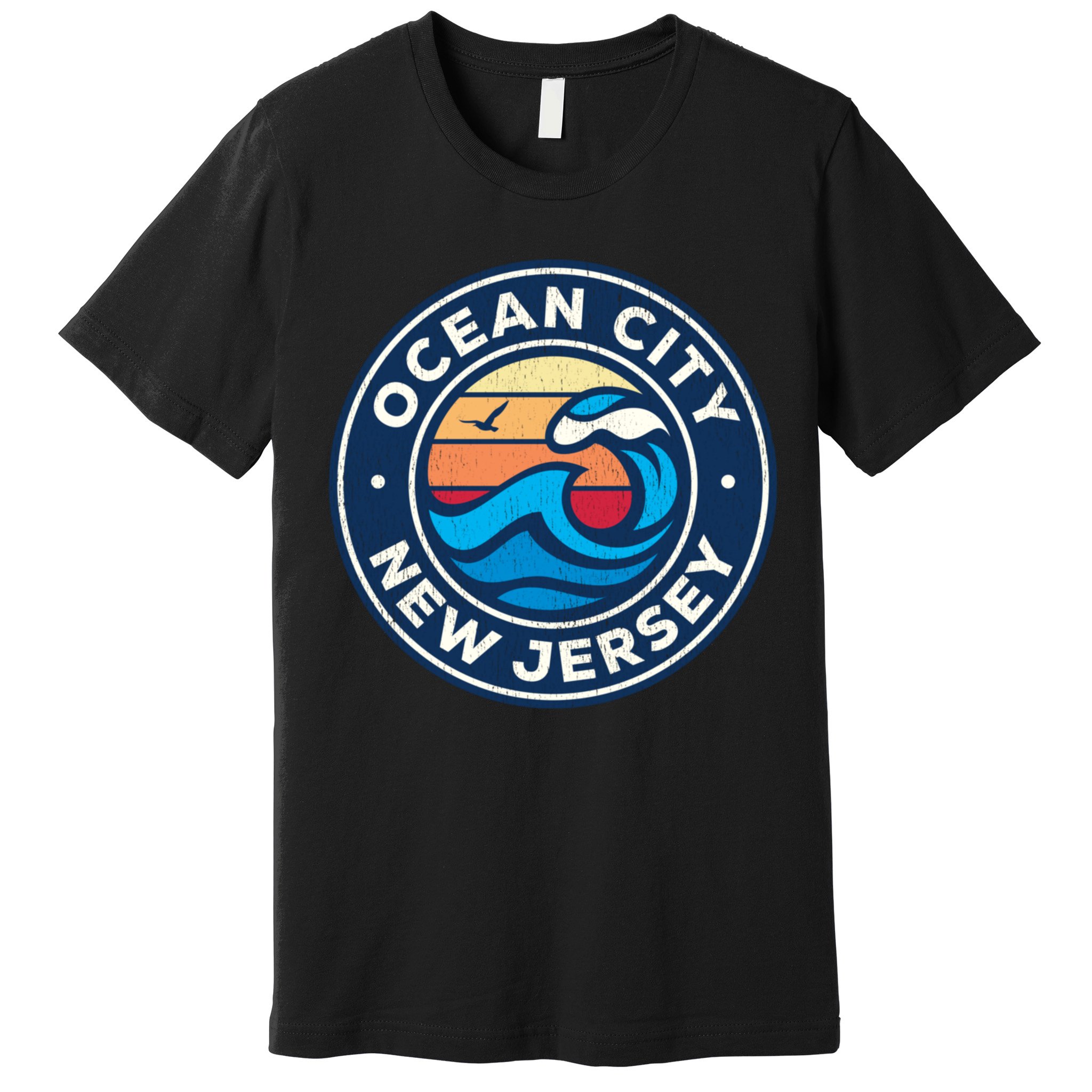 Ocean City New Jersey Nj Vintage Nautical Waves Design Premium T-Shirt