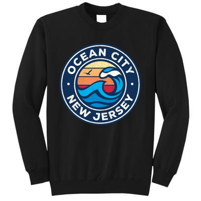 Ocean City New Jersey Nj Vintage Nautical Waves Design Tall Sweatshirt