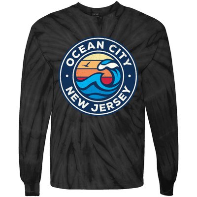 Ocean City New Jersey Nj Vintage Nautical Waves Design Tie-Dye Long Sleeve Shirt