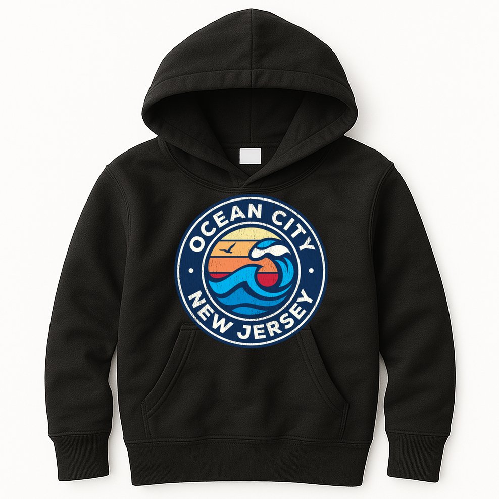 Ocean City New Jersey Nj Vintage Nautical Waves Design Kids Hoodie