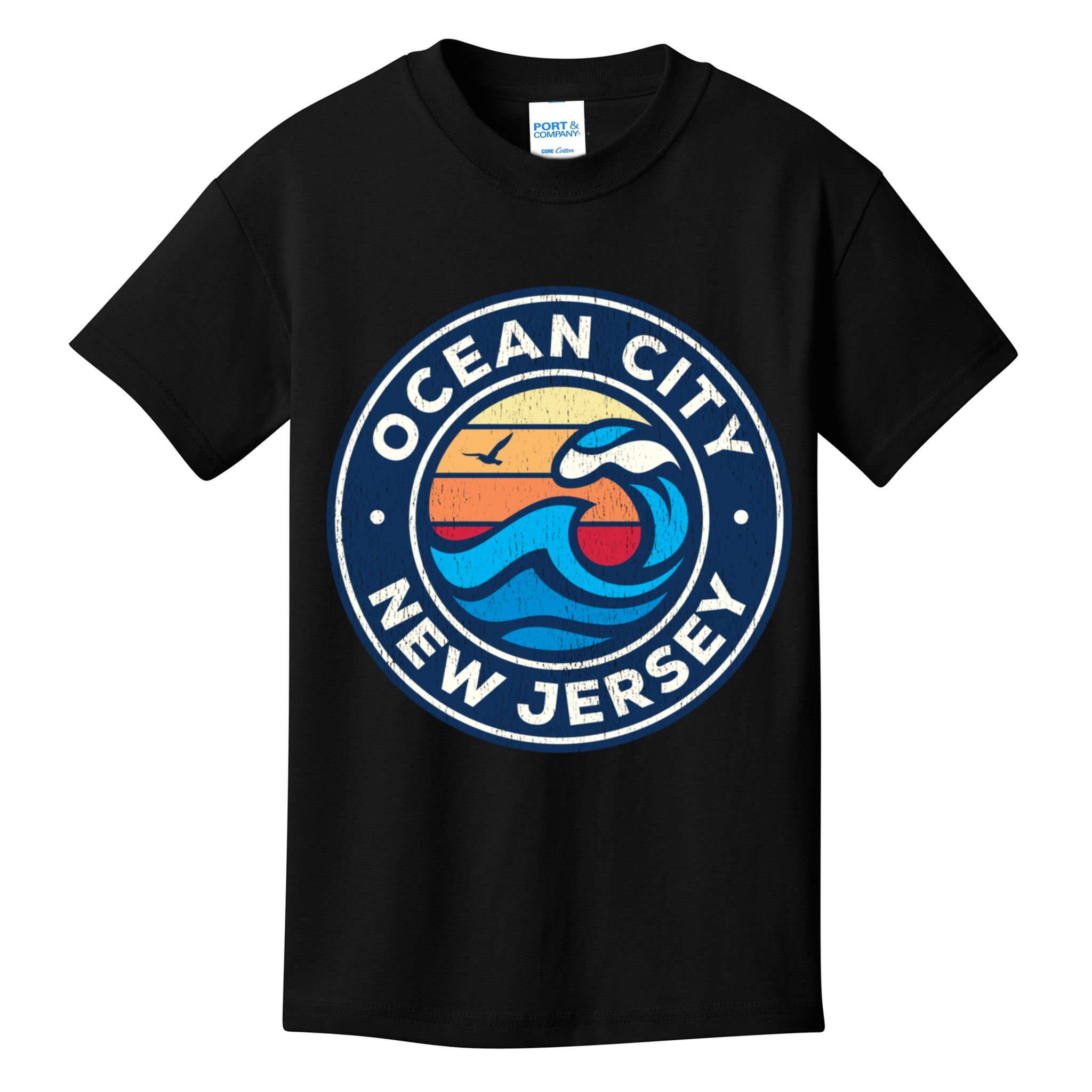 Ocean City New Jersey Nj Vintage Nautical Waves Design Kids T-Shirt