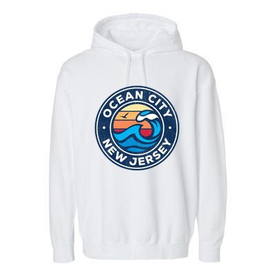 Ocean City New Jersey Nj Vintage Nautical Waves Design Garment-Dyed Fleece Hoodie