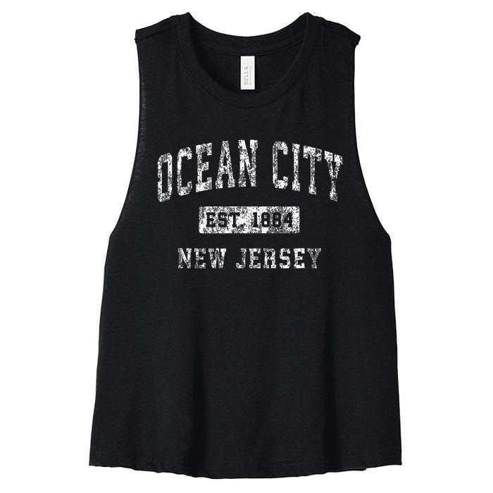 Ocean City New Jersey Nj Vintage Established Sports Women's Racerback Cropped Tank