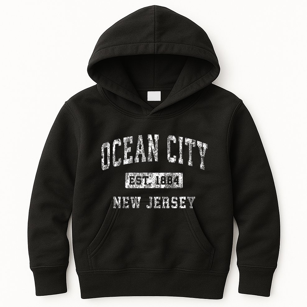 Ocean City New Jersey Nj Vintage Established Sports Kids Hoodie