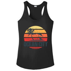 Ocean City Nj Md Beach Retro Sun Distressed Design Gift Ladies PosiCharge Competitor Racerback Tank