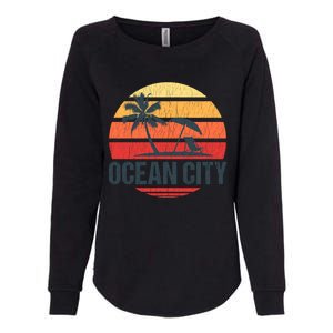 Ocean City Nj Md Beach Retro Sun Distressed Design Gift Womens California Wash Sweatshirt