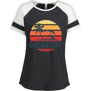 Ocean City Nj Md Beach Retro Sun Distressed Design Gift Enza Ladies Jersey Colorblock Tee