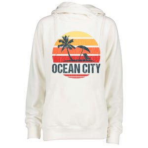 Ocean City Nj Md Beach Retro Sun Distressed Design Gift Womens Funnel Neck Pullover Hood