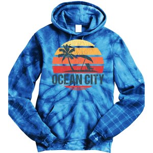 Ocean City Nj Md Beach Retro Sun Distressed Design Gift Tie Dye Hoodie