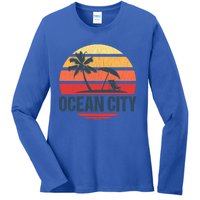 Ocean City Nj Md Beach Retro Sun Distressed Design Gift Ladies Long Sleeve Shirt