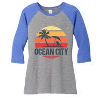 Ocean City Nj Md Beach Retro Sun Distressed Design Gift Women's Tri-Blend 3/4-Sleeve Raglan Shirt