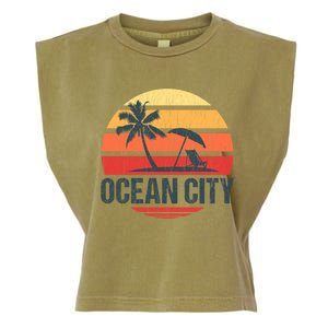 Ocean City Nj Md Beach Retro Sun Distressed Design Gift Garment-Dyed Women's Muscle Tee