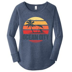 Ocean City Nj Md Beach Retro Sun Distressed Design Gift Women's Perfect Tri Tunic Long Sleeve Shirt