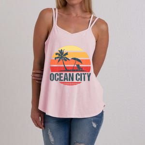 Ocean City Nj Md Beach Retro Sun Distressed Design Gift Women's Strappy Tank