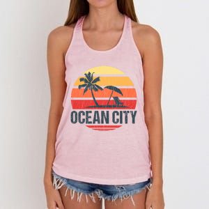 Ocean City Nj Md Beach Retro Sun Distressed Design Gift Women's Knotted Racerback Tank