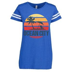 Ocean City Nj Md Beach Retro Sun Distressed Design Gift Enza Ladies Jersey Football T-Shirt