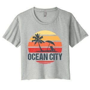 Ocean City Nj Md Beach Retro Sun Distressed Design Gift Women's Crop Top Tee