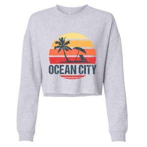 Ocean City Nj Md Beach Retro Sun Distressed Design Gift Cropped Pullover Crew