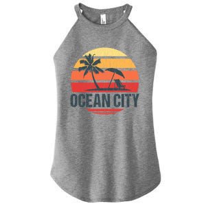 Ocean City Nj Md Beach Retro Sun Distressed Design Gift Women's Perfect Tri Rocker Tank