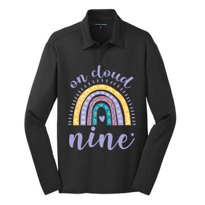 On Cloud Nine 9th Birthday 9 Years Old Rainbow Silk Touch Performance Long Sleeve Polo