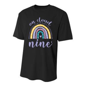 On Cloud Nine 9th Birthday 9 Years Old Rainbow Youth Performance Sprint T-Shirt