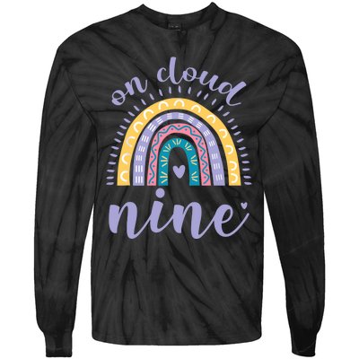 On Cloud Nine 9th Birthday 9 Years Old Rainbow Tie-Dye Long Sleeve Shirt