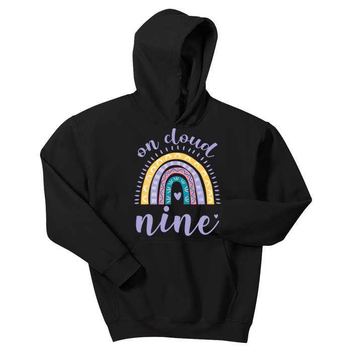 On Cloud Nine 9th Birthday 9 Years Old Rainbow Kids Hoodie