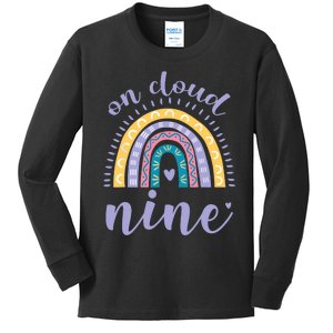 On Cloud Nine 9th Birthday 9 Years Old Rainbow Kids Long Sleeve Shirt