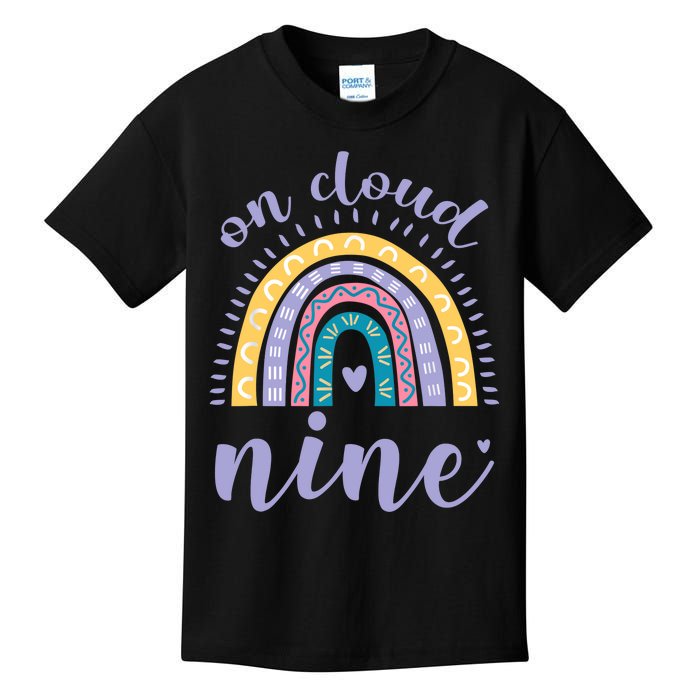 On Cloud Nine 9th Birthday 9 Years Old Rainbow Kids T-Shirt