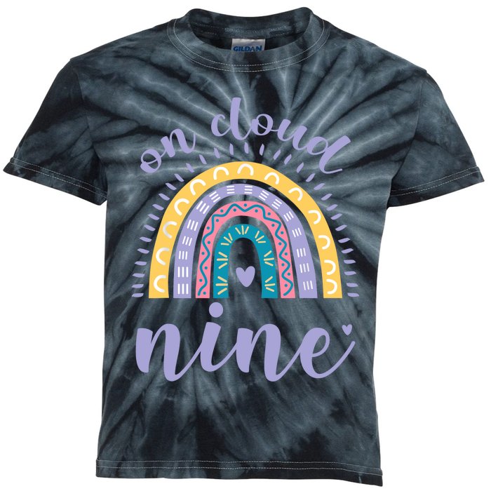 On Cloud Nine 9th Birthday 9 Years Old Rainbow Kids Tie-Dye T-Shirt