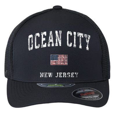 Ocean City New Jersey Nj American Flag Sports Flexfit Unipanel Trucker Cap