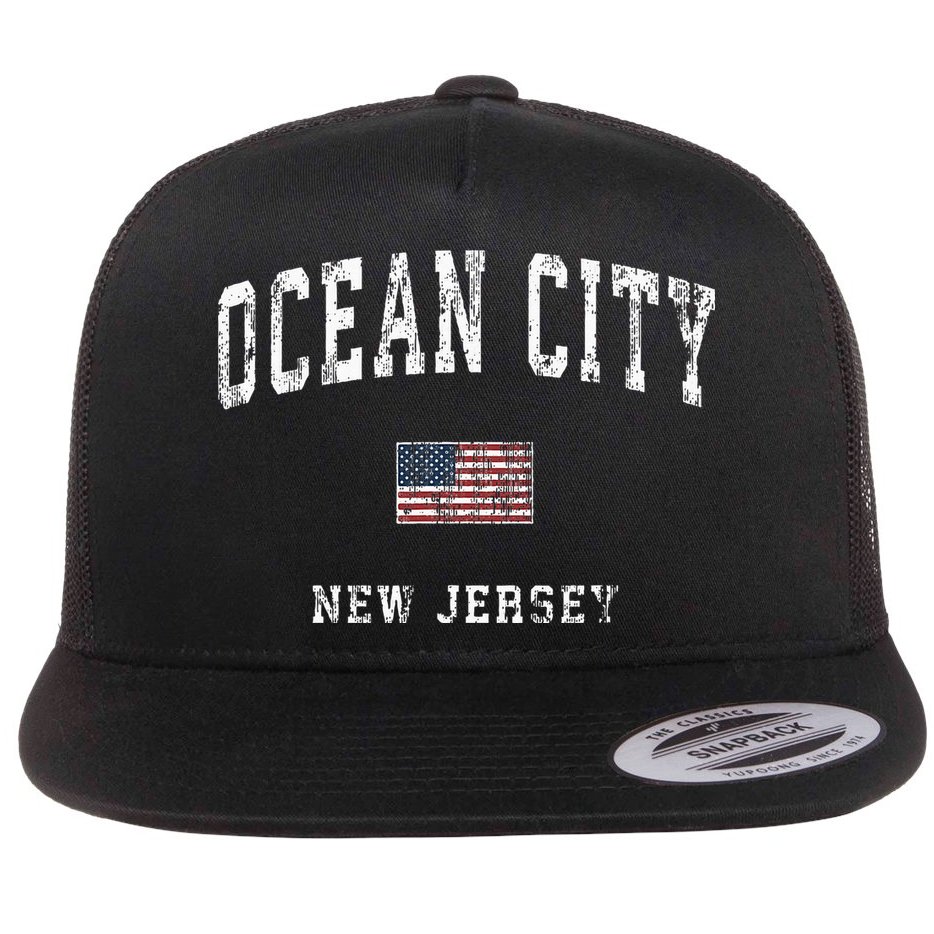 Ocean City New Jersey Nj American Flag Sports Flat Bill Trucker Hat