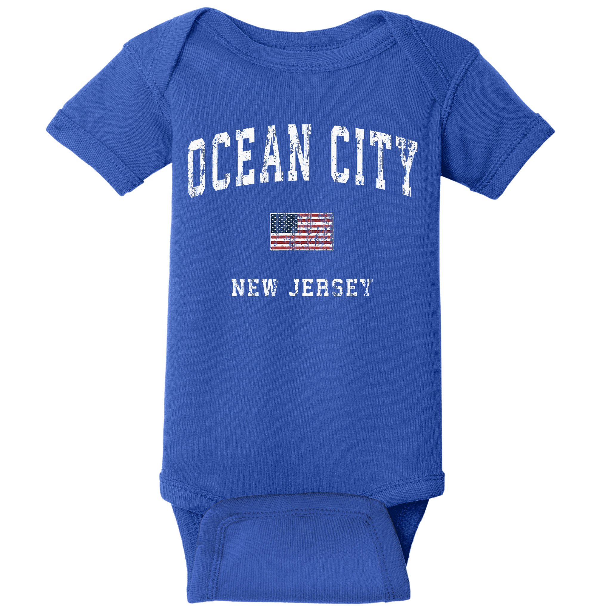 Ocean City New Jersey Nj American Flag Sports Baby Bodysuit