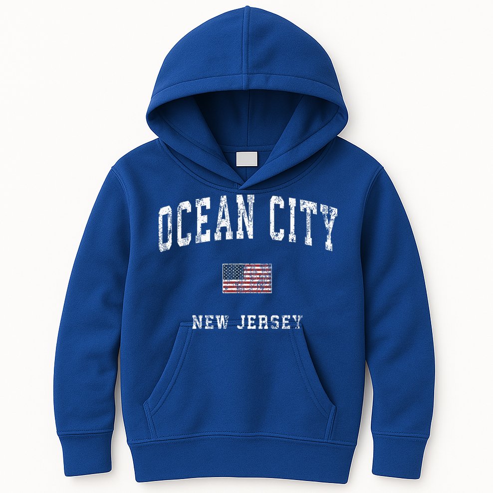 Ocean City New Jersey Nj American Flag Sports Kids Hoodie